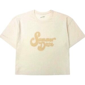 Universal Thread Summer Daze Tee‎ Womens L Ivory Crop Top Boxy Relaxed Fit NWT